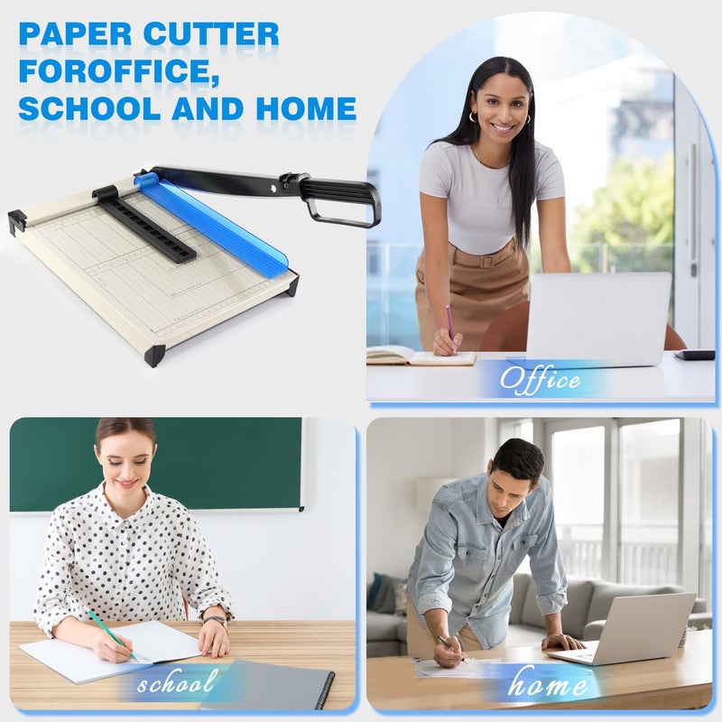 Qcdou Guillotine Paper Cutter A4, Paper Cutting Board, Heavy Duty Paper Trimmer with Safety Guard, 12 Sheets Capacity, Paper Guillotine for Cardstock, Photos, Scrapbooking, Office, Classroom, Studio - Image 4